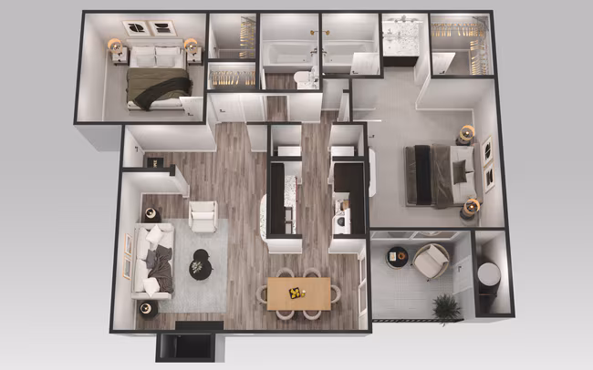 2 Bedroom 2 Bath 1008 floor plan